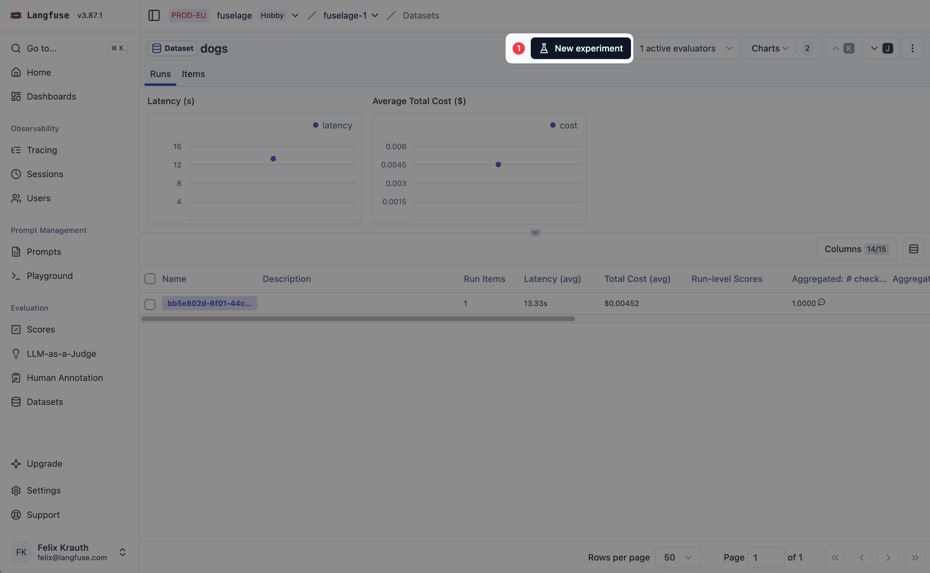 New Experiment Button